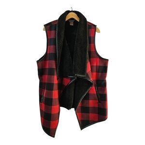 Multiples Buffalo Plaid Vest Plus Womens 1X Sherpa Lined Fall Holiday